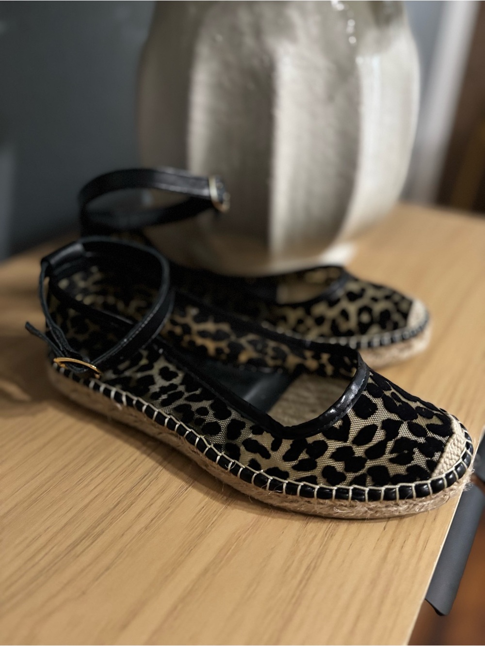 Free People Leopard Espadrille Ankle-Strap Sandals in Black and Beige - Picture 3 of 7